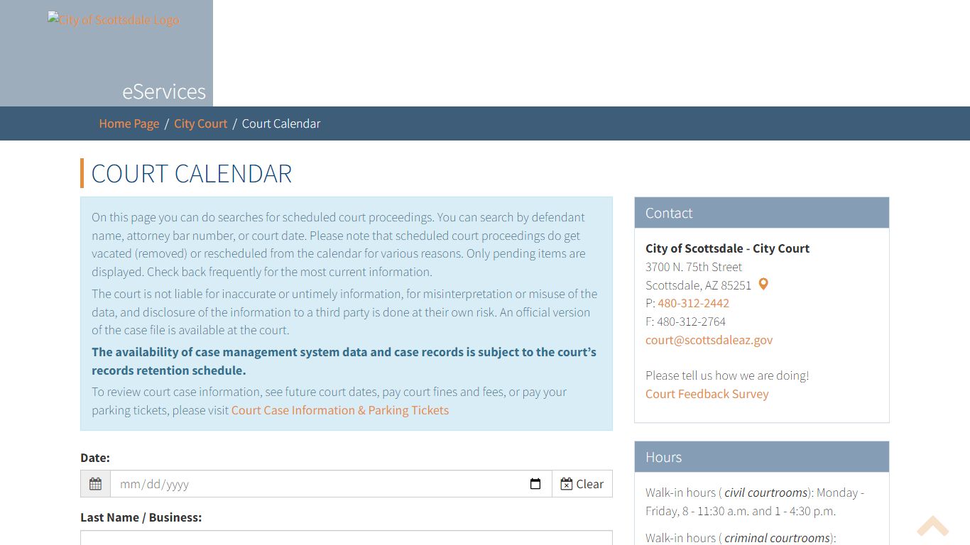 City of Scottsdale - Court Calendar
